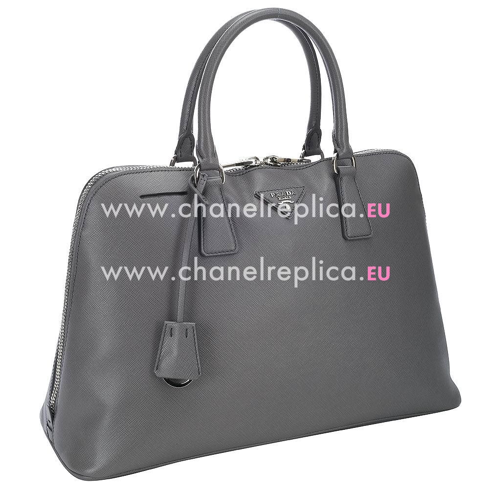 Prada Lux Saffiano Classic Triangle Logo Cowhide Zipper Handle/Shoulder Bag Steel Gray PR4790181