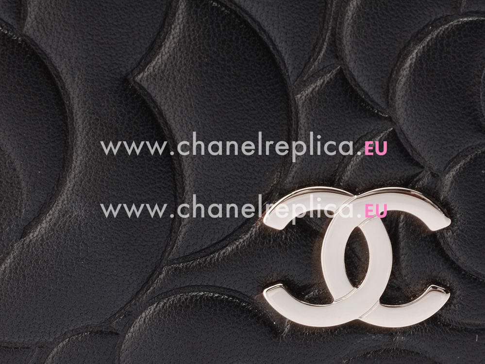 Chanel Camellia Lambskin CC Wallet In Black A32084