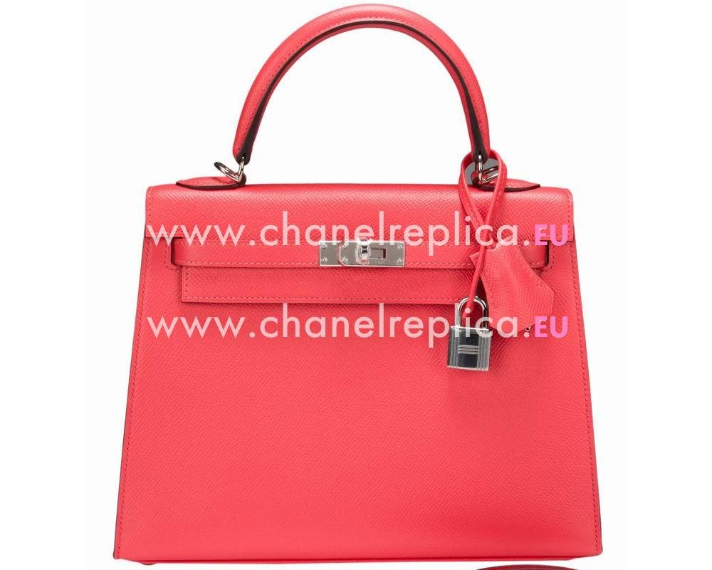 Hermes Kelly 25cm Rose Jaipur Epsom Leather Sellier Handbag Palladium Hardware HK1025RJE
