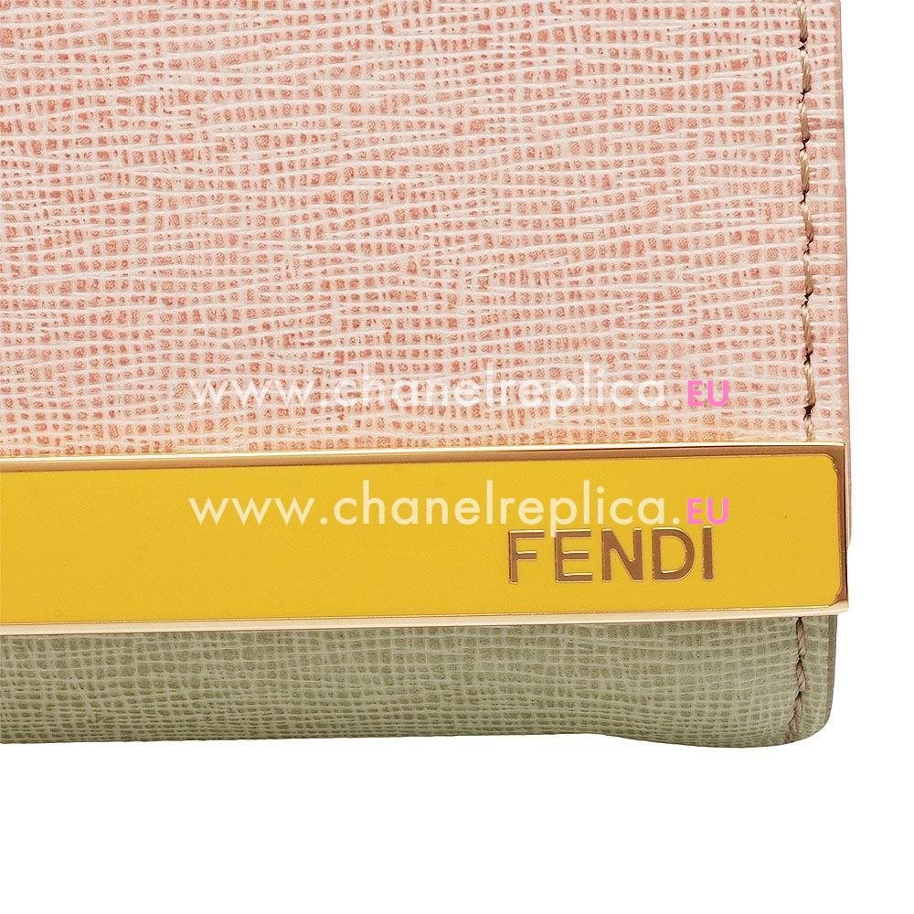 FENDI Classic Rush Pochette Cowhide Leather Handle Bag Pink/White/Green F5327250