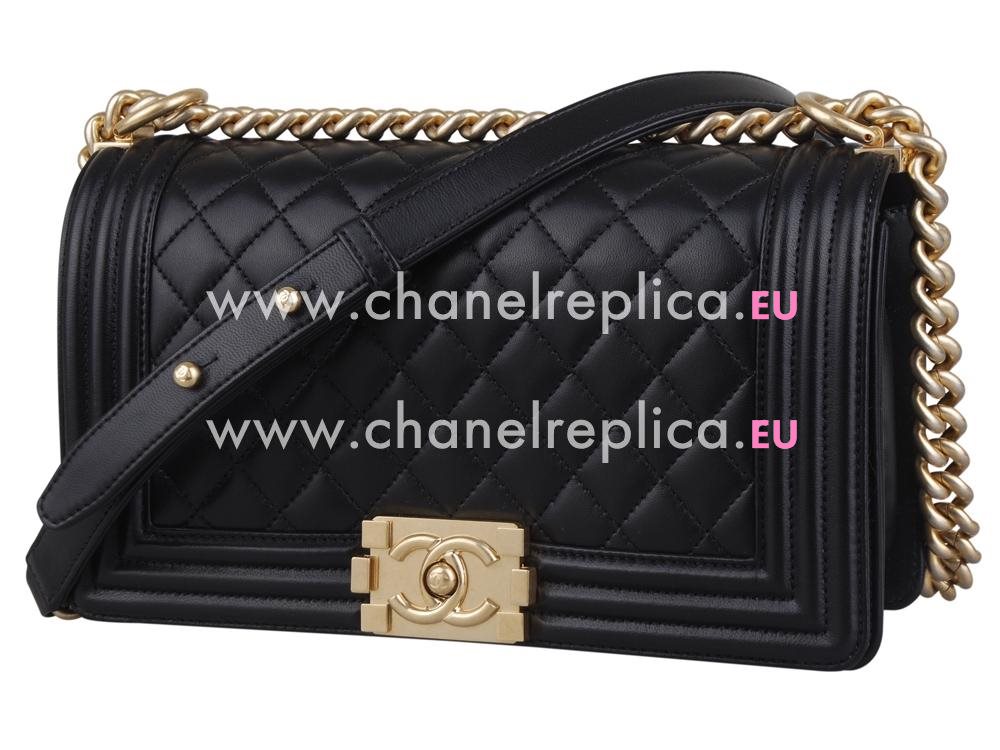 Chanel Calfskin Boy Bag Handbag Gold hardware Black A30677