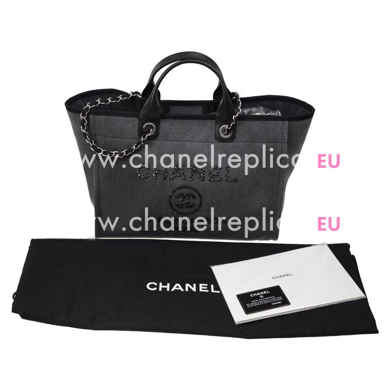 Chanel Deauville Denim Canvas Shopping Bag Black Gray A66941GREYSE
