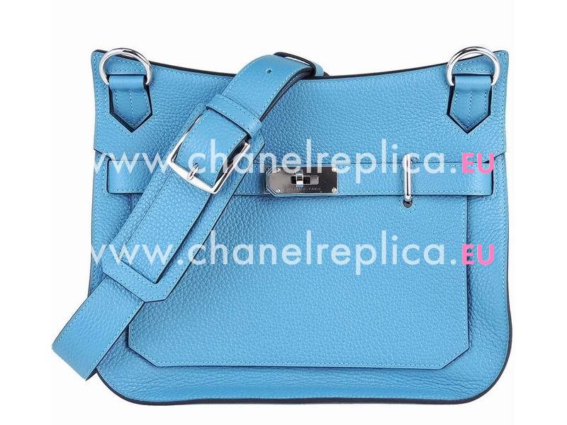 Hermes Jypsière Clemence 28cm Palladium Hardware Shoulder Bag Saint-Cyr Blue HJ31BRN