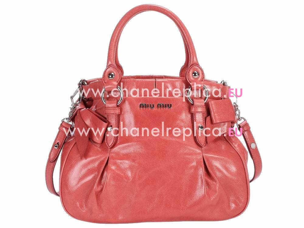 Miu Miu Vitello Lux Calfskin Bow Satchel Handbag Pink RNN955