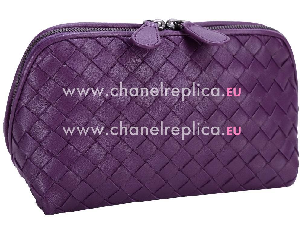 Bottega Veneta Lambskin Weave Make Up Pocket Purple BV58822