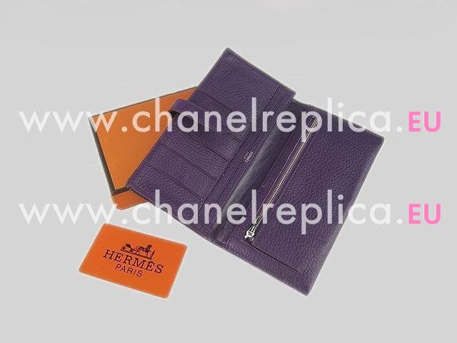 Hermes Dogon Clemence Leather Wallet In Purple H0005A