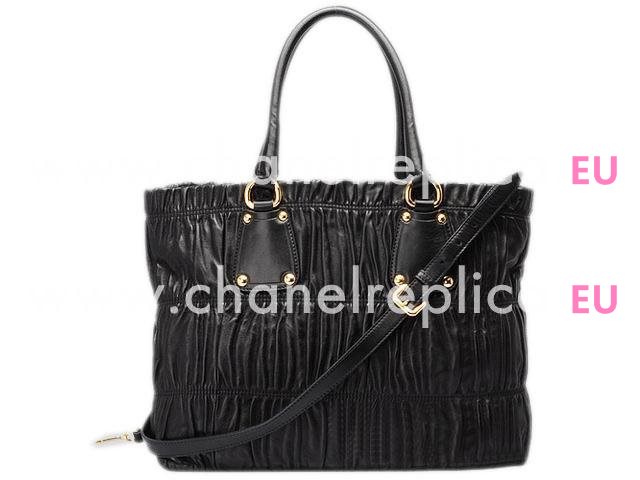 Prada Nappa Gaufre Lambskin Shopping Tote Bag In Black P369090