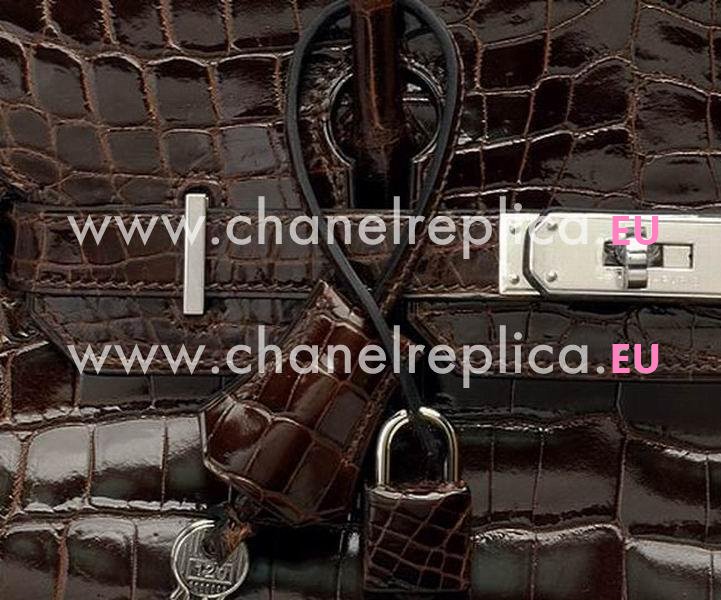 Hermes Birkin 30 Porosus Crocodile Deep Coffee Palladium Hand Sewing H1042DC