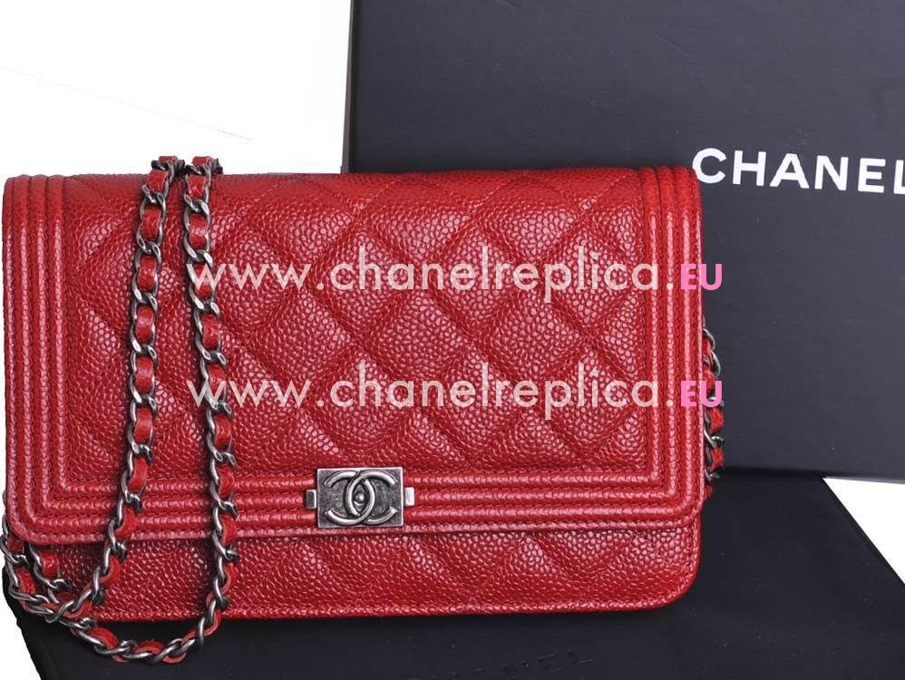 Chanel Caviar Leather Woc Boy Bag In Red (Anti-Silver) A68911