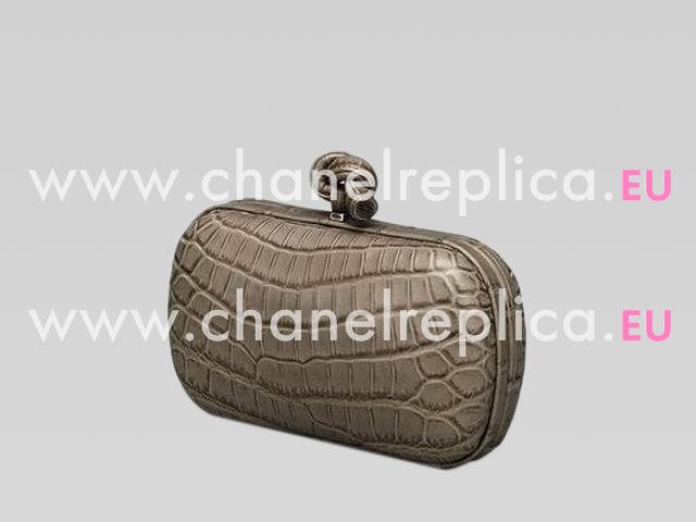 Bottega Veneta Stone Soft Crocodile Fume Knot Clutch BGV68404