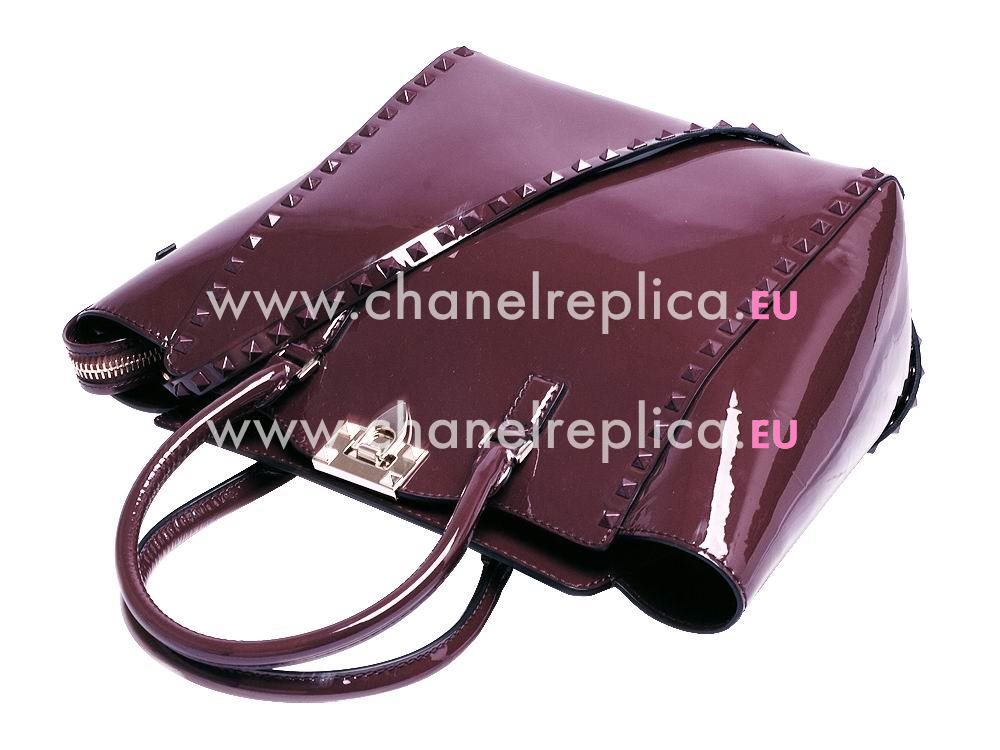 Valentino Calfskin Patent Double Handle Handbag Purple VA57576