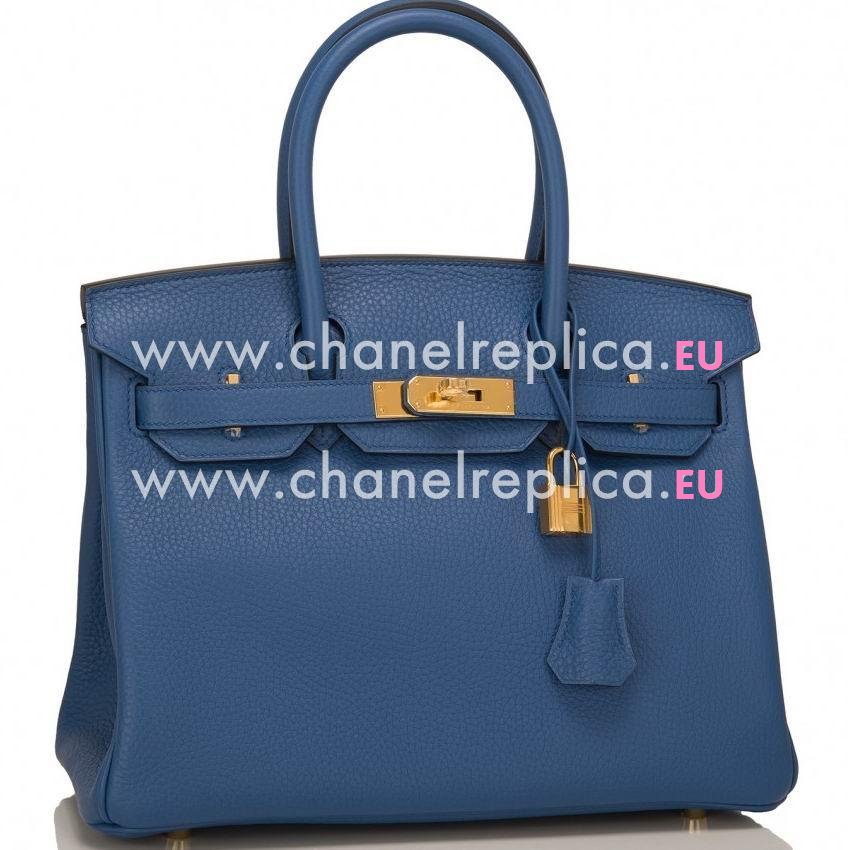 Birkin 30cm Bleu Agate Clemence Leather With GHD Hand Sewing H1030BAC