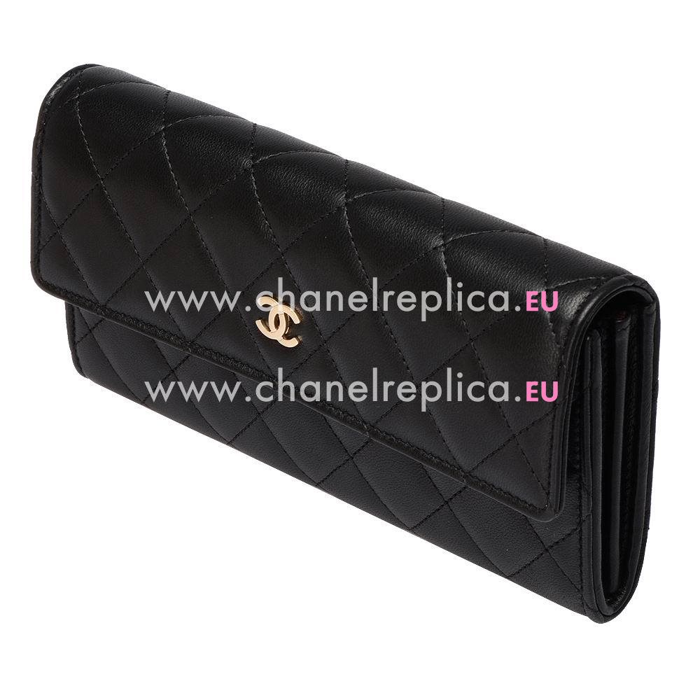 Chanel Classic Rhpmboids Stripe Lambskin Wallet Black C7041604