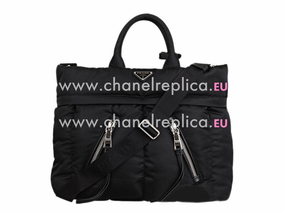 Prada Nylon Triangle Logo Shop Tote Bag Black P473827