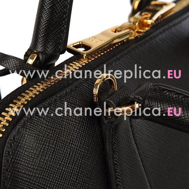 Prada Lux Saffiano Zipper Classic Triangle Logo Cowhide Handle/Shoulder Bag Black PR5362359