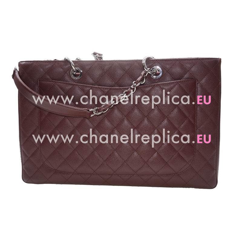 CHANEL Quilted Caviar Large Grand Shopper Tote Bag Dark Red(Silver) A66865CDR