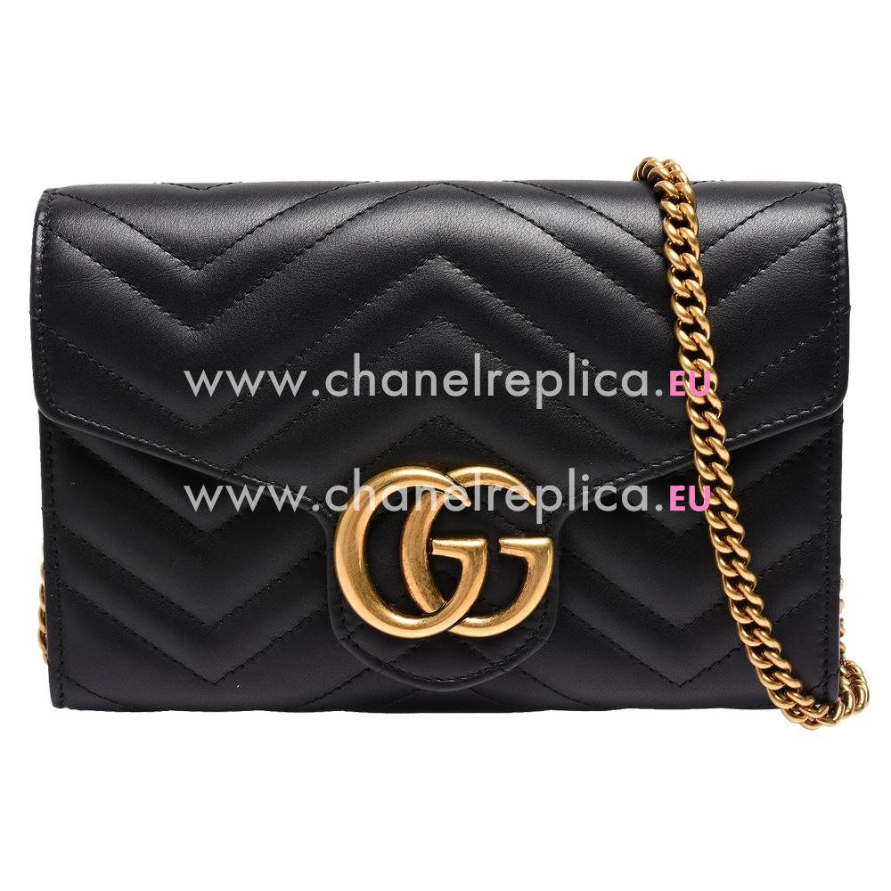 Gucci GG Marmont Anti-Gold GG Logo Calfskin Shoulder Bag Black G592C57