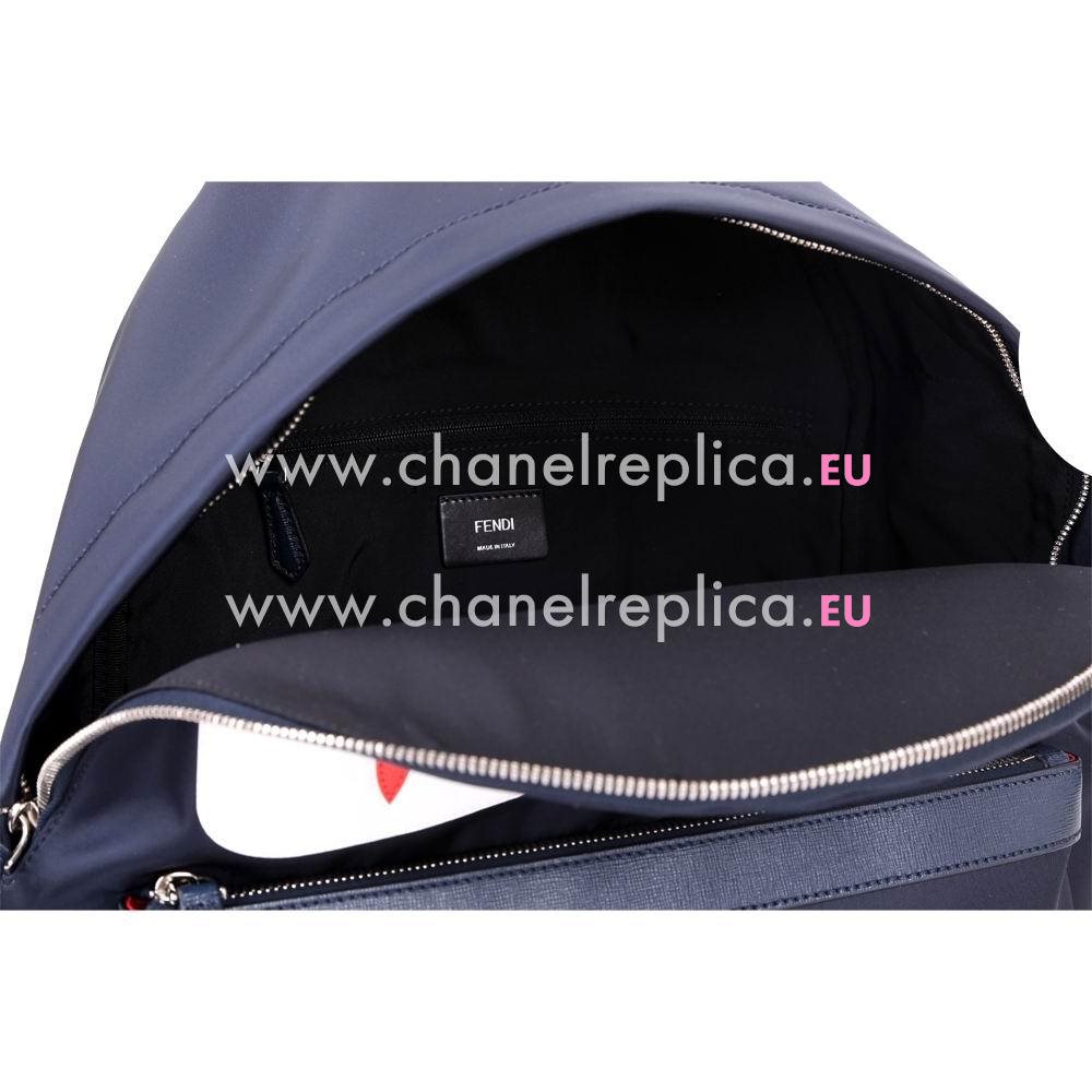 Fendi Monster Cowskin Nylon Backpack Deep Blue F1548691