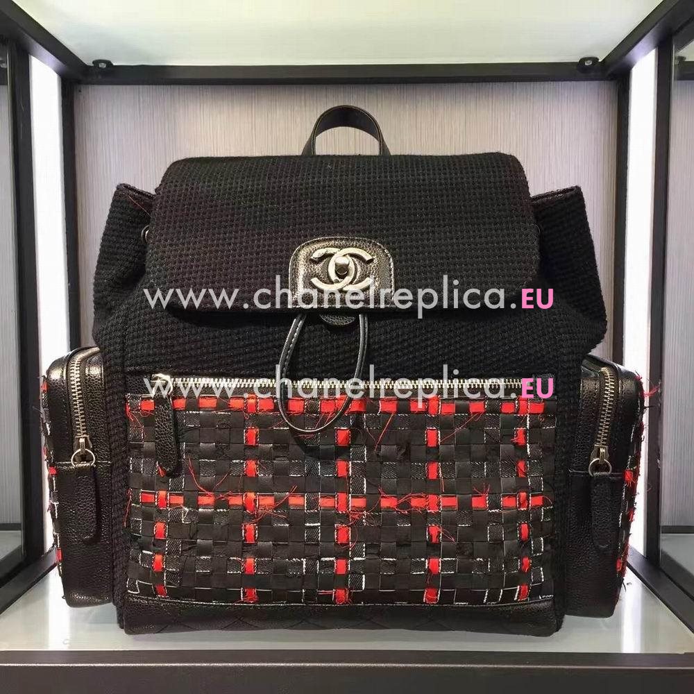 CHANEL 2017 Cruise Calfskin Ruthenium metal Backpack In Black/Red C6122301