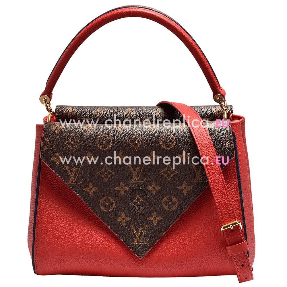 Louis Vuitton Double v calf leather and Monogram canvas Bag M54624