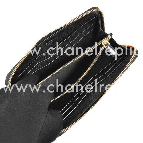 Prada Saffiano Gold Embossment Logo Cowhide Zipper Wallet In Black PR5102255