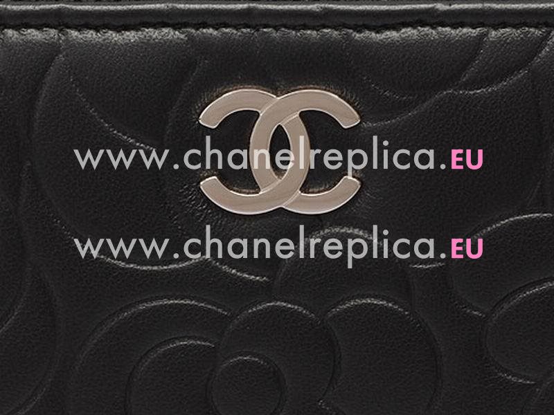 Chanel Lambskin Camellia Long Wallet In Black A56342