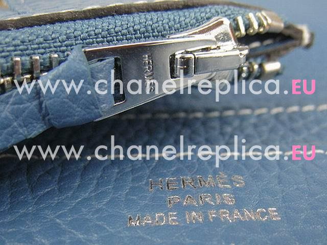 Hermes Dogon Clemence Leather Wallet Purse Medium Blue HL001K