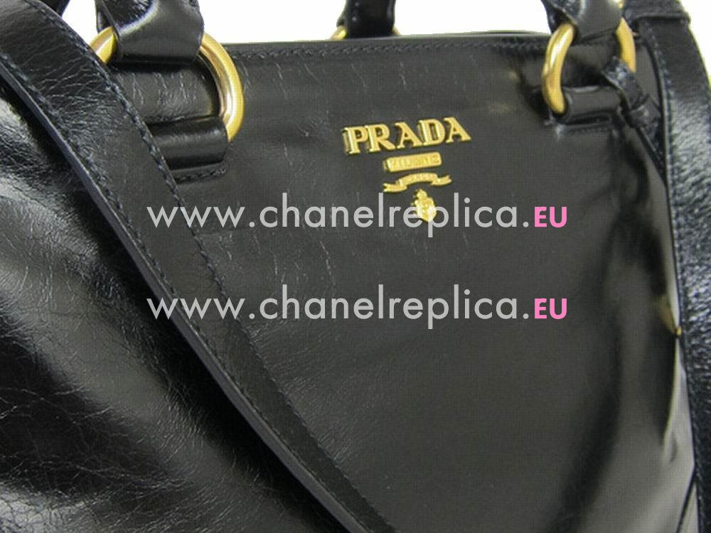 Prada Vitello Shiny Calfskin Triangle Logo Shouldbag Black P415573