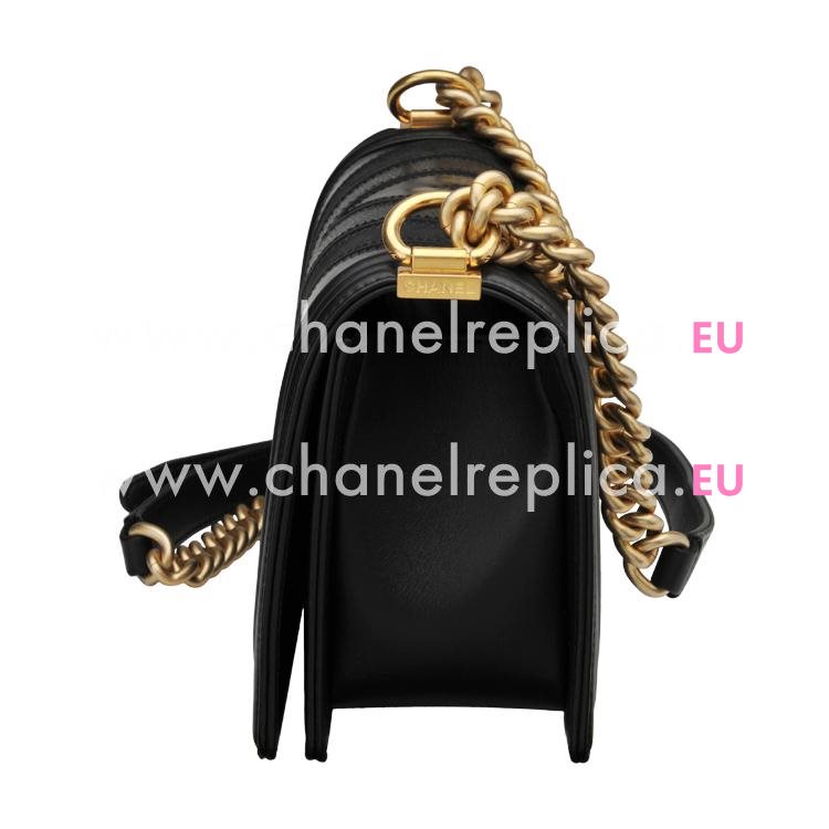 Chanel Black Calfskin Chevron Gold Chain Medium Handbag A67086C