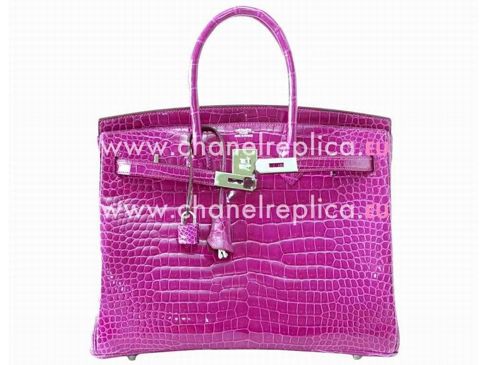 Hermes Birkin 35 Porosus Crocodile Rose Scheherazade Palladium Hand Sew H1035PPU