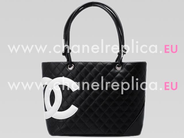 Chanel Cambon Lambskin Tote Bag Black With White CC A25169-B