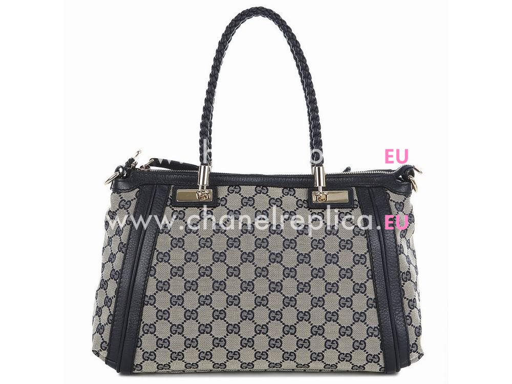 Gucci GG Logo Bella Fabric Weave Handle Bag Blue Side GU455454