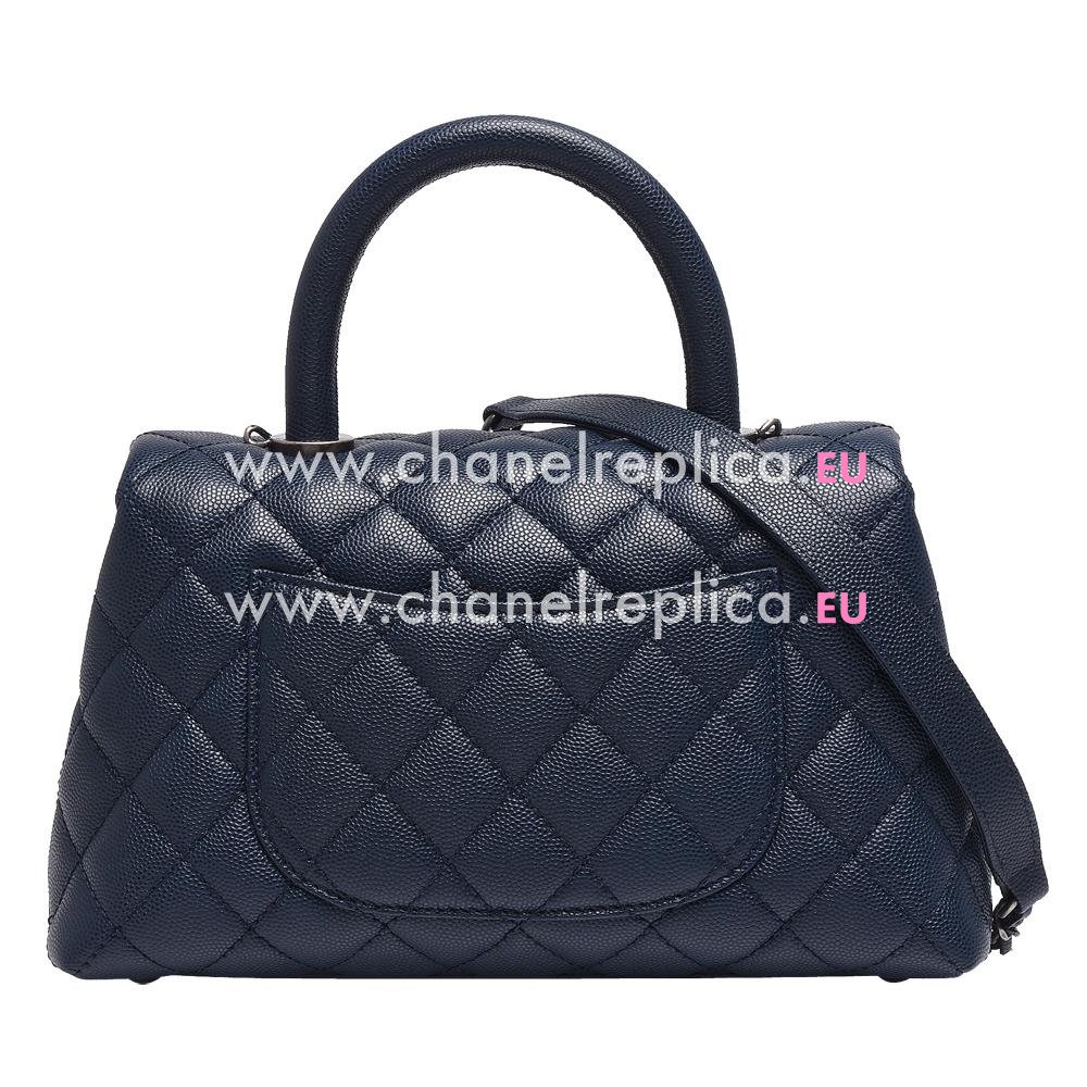 Chanel Coco Handle Caviar Anti-silver Chain Trapezoid Bag Navy Blue A2119F5