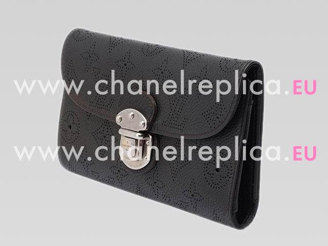 LOUIS VUITTON MAHINA LEATHER AMELIA WALLET IN NOIR M58074