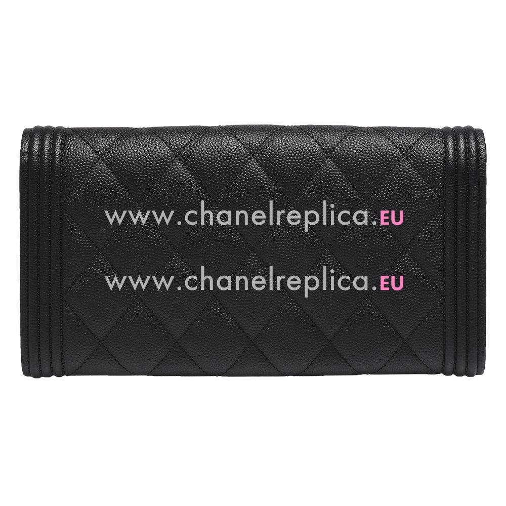 Chanel Caviar Anti-gold Lock 3Layers Boy Long Wallet Black C688099