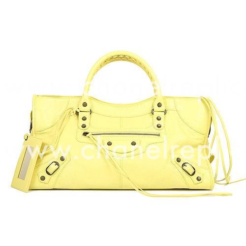 Balenciage Part Time Lambskin Aged Brass hardware Bag Lemon Yellow B2055091