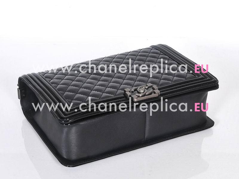 Chanel Boy Patent Leather 30cm Bag In Black(Antique-Silver) A49860