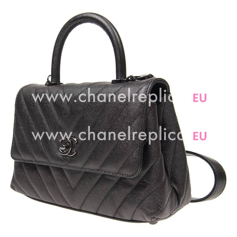 Chanel Caviar Leather V Small Coco Handle Black Hardware A92990CBLKKV
