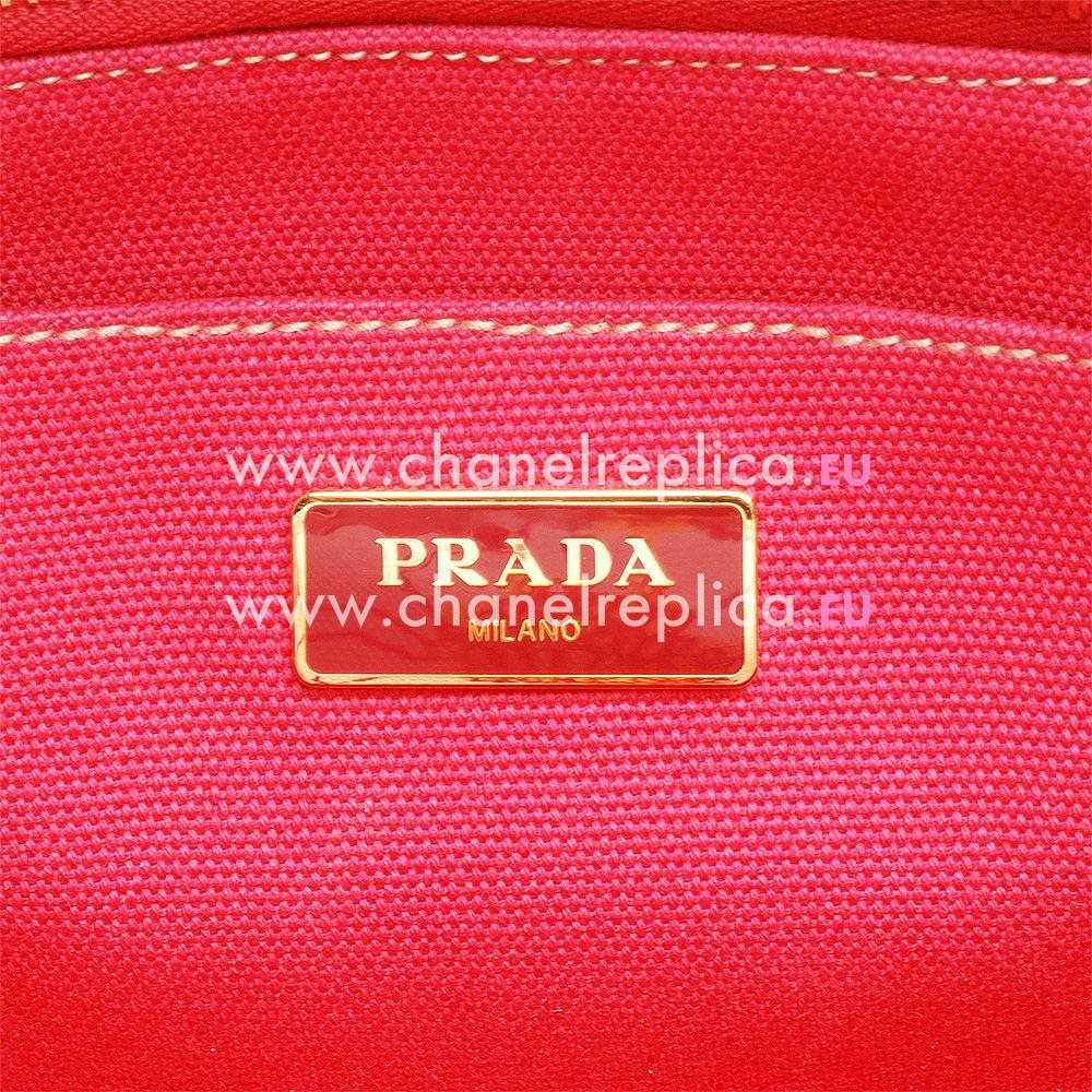 Prada Canapa Stampata Triangle Logo Canvas Medium Size Bag Red PR827E37