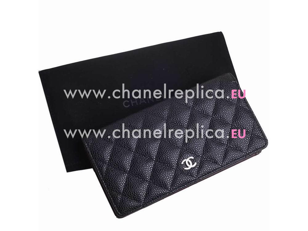 Chanel Classic CC Caviar Long Wallet Black Silver A31509