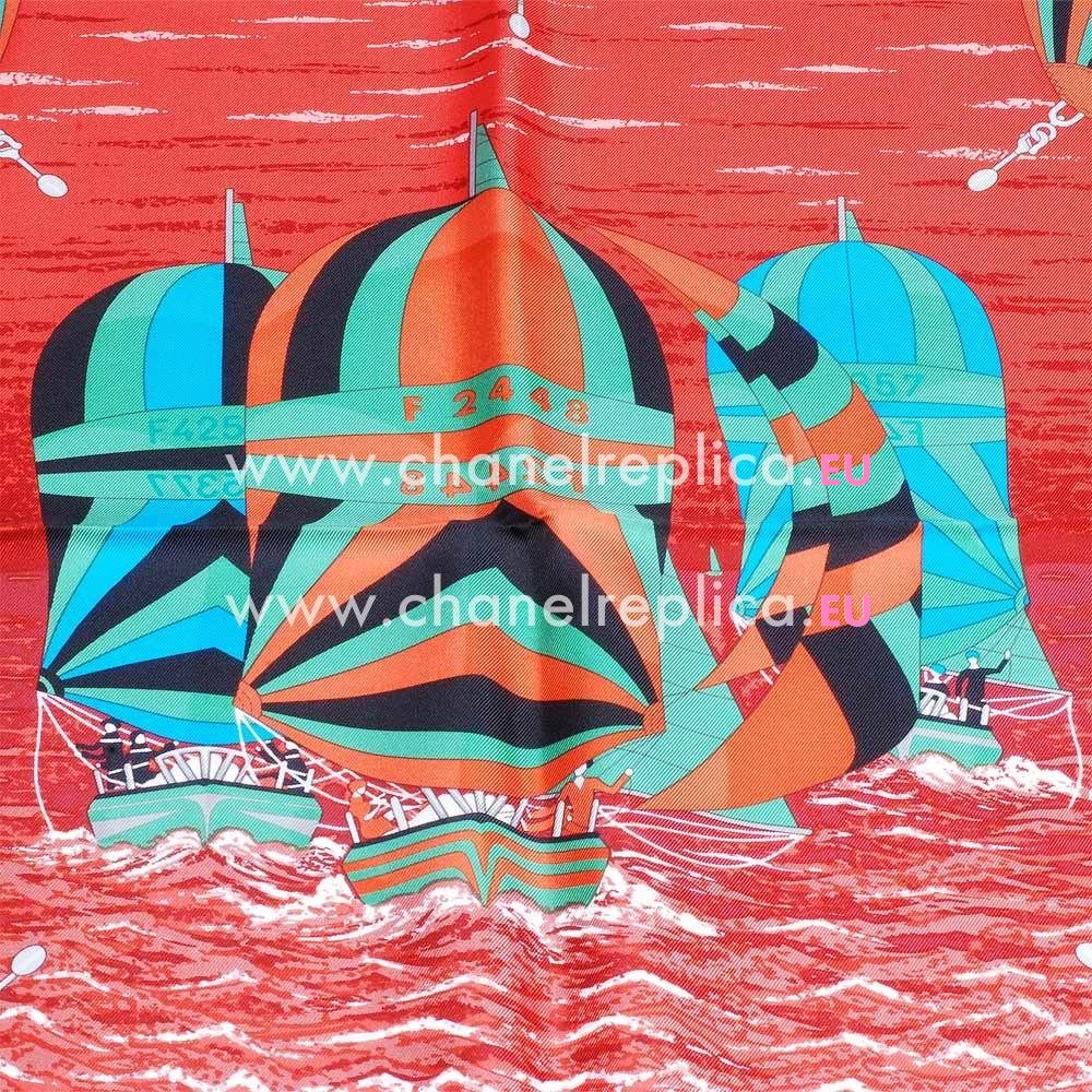 Hermes Spinnakers Sea Sailing Ship Soie Silk Scarf Red H6102833