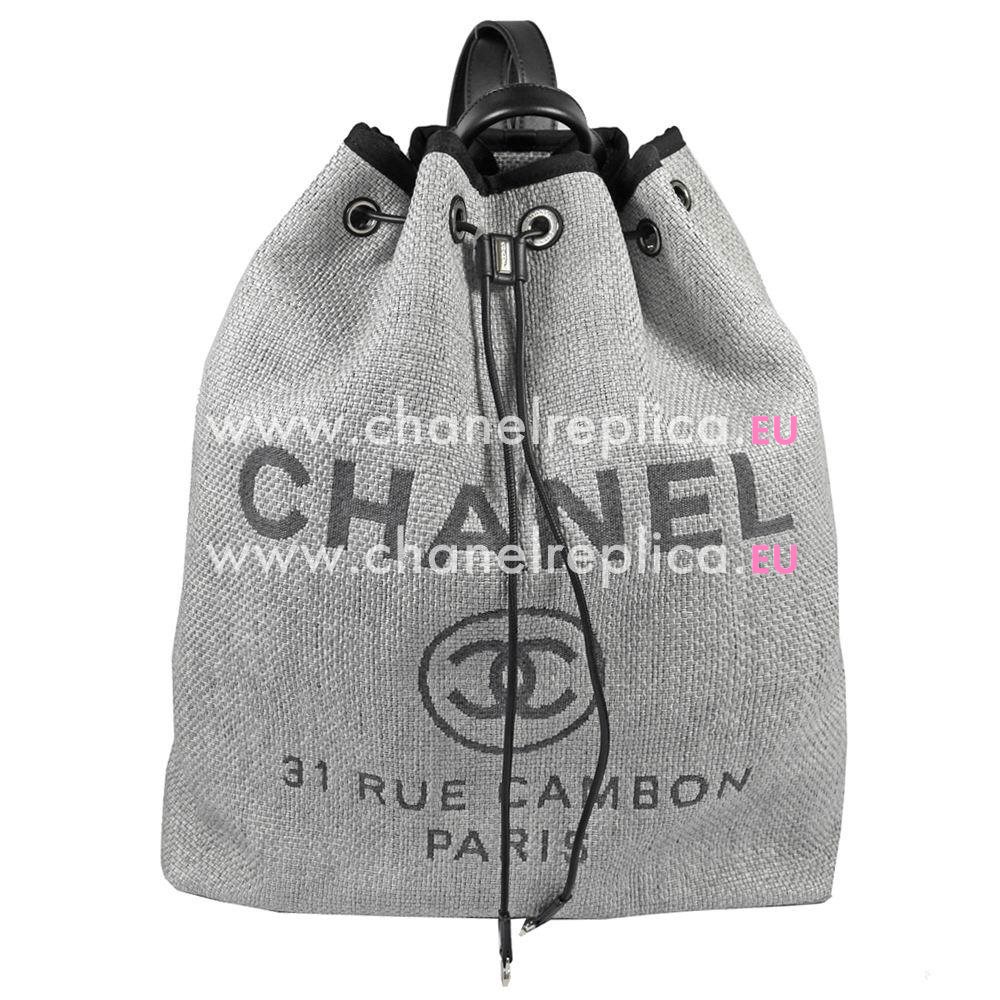Chanel Deauville CC Logo Denim Canvas Silver Chain Backpack Gray And Blue A847765