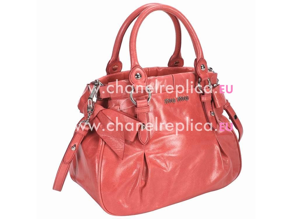 Miu Miu Vitello Lux Calfskin Bow Satchel Handbag Pink RNN955