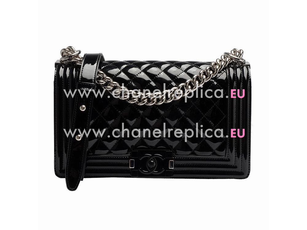 Chanel Patent Lambskin Boy Chain Silver hardware Black A58644