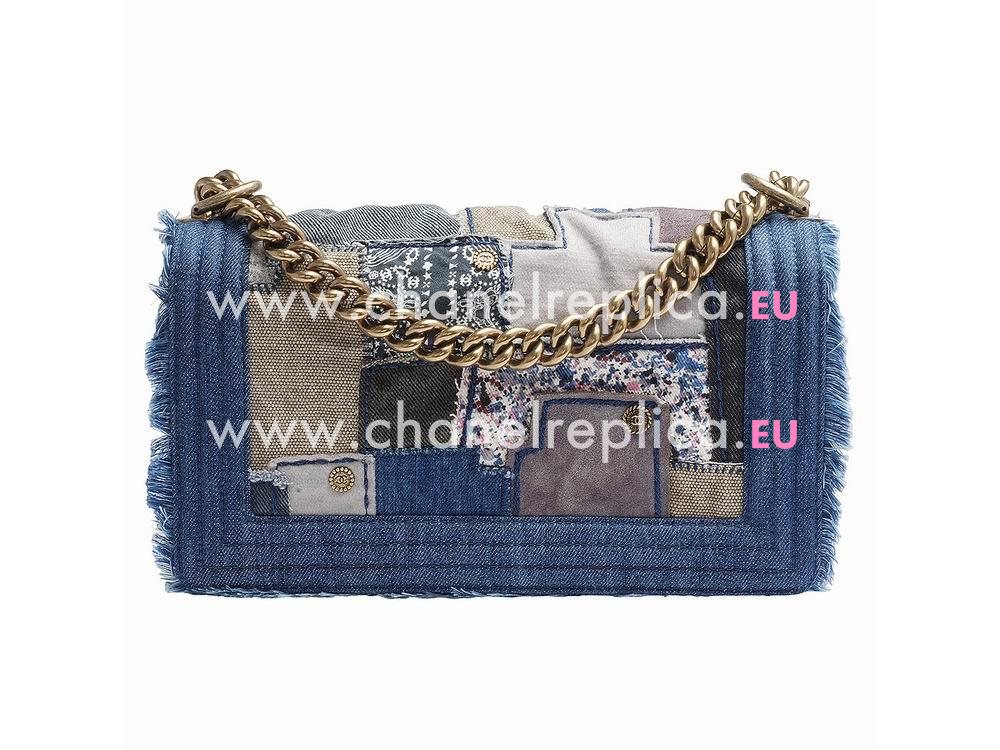 Chanel Boy Bag Patchwork Denim Flap Bag In Blue A92867-BLUE-GP