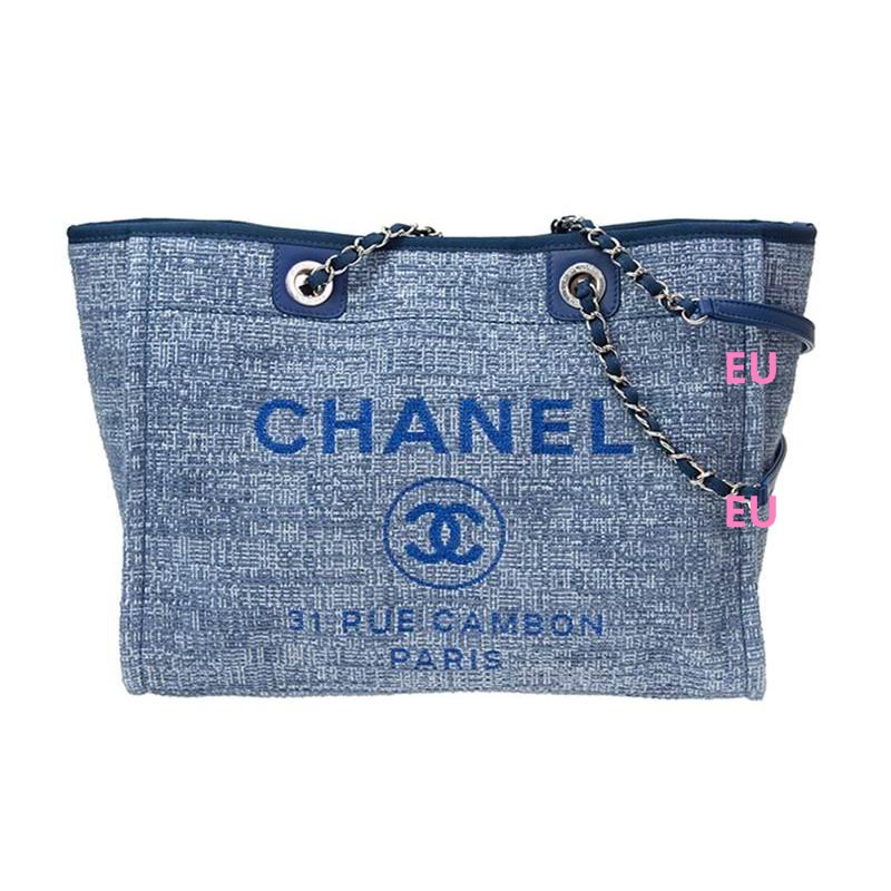 Chanel Tweed Canvas Deauville Chain Shoulder Tote Bag Blue A67001CLBLUE