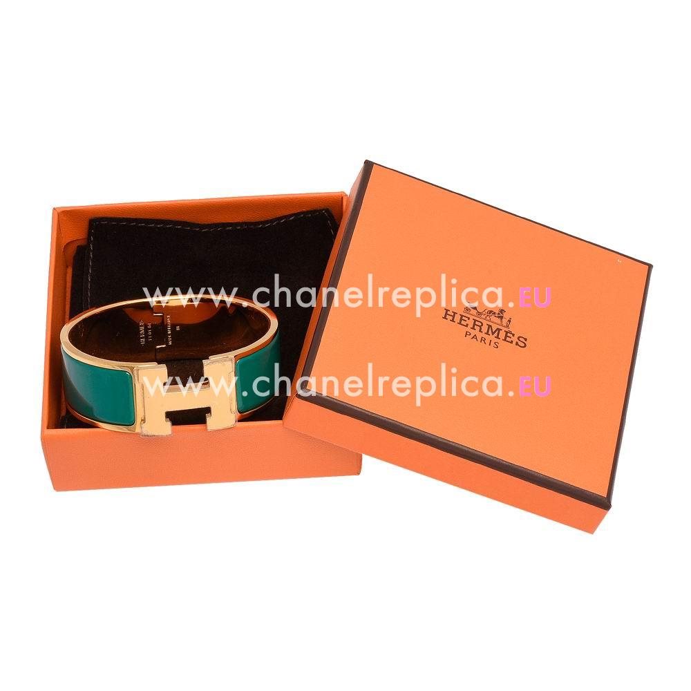 Hermes Clic H Logo Alloy R-Bracelet Blue Green/ Gold H7021706