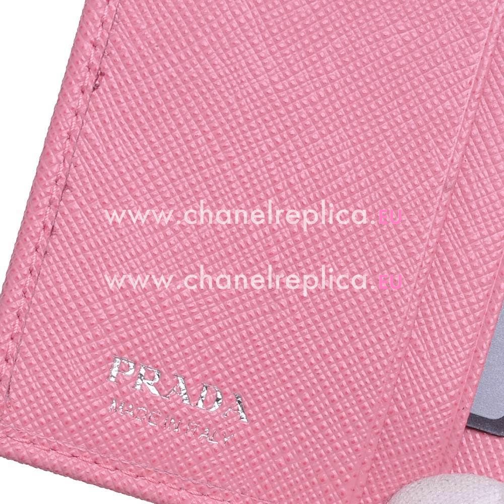 Prada Saffiano Pattina Embossment Logo Cowhide Loose Change Wallet In Peach Pink PR61017020