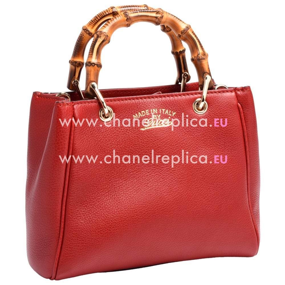 Gucci Bamboo Calfskin Handle Bag In Red G59640