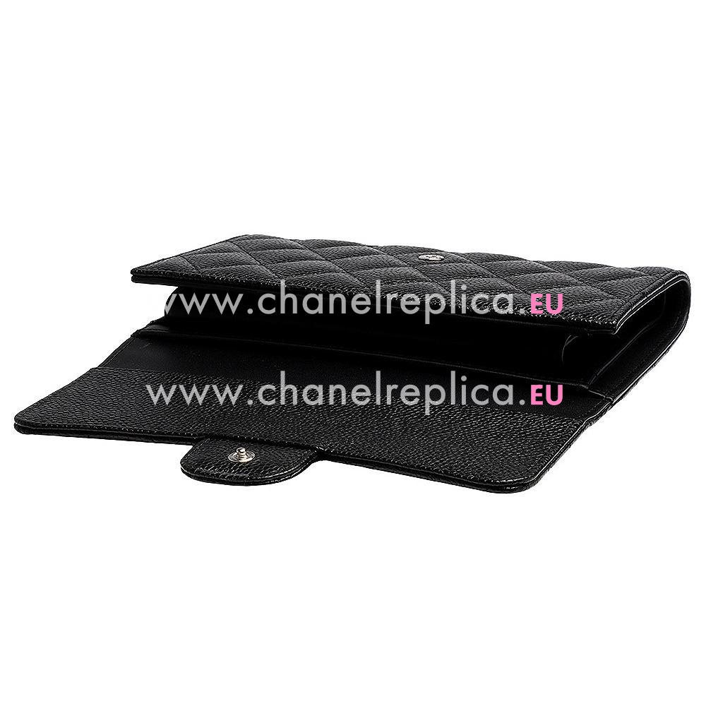 Chanel Caviar Ceramics CC Snapper Zipper Wallet Black A753394